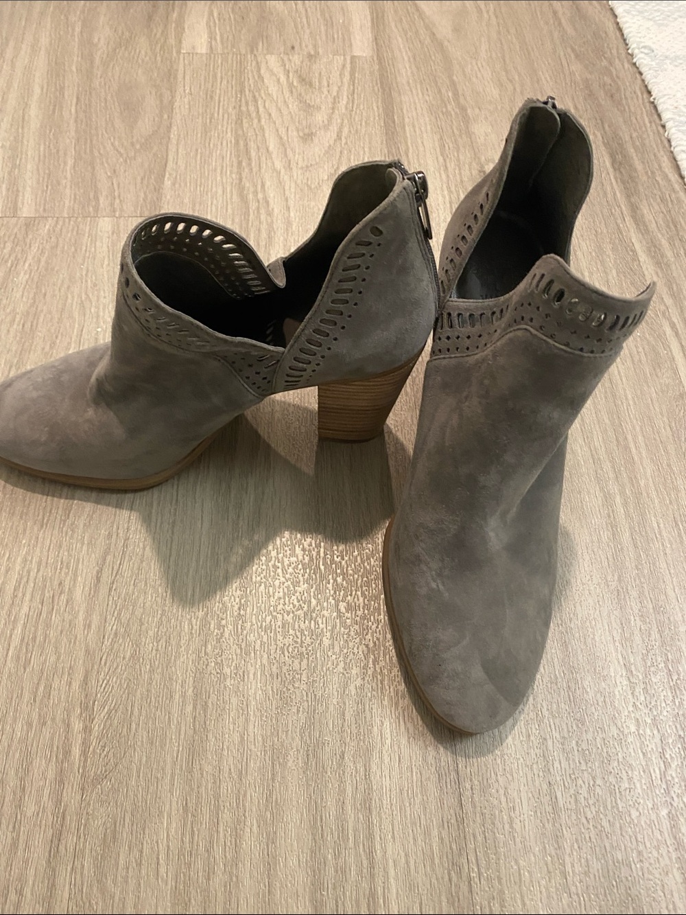 Vince Camuto Gray Taupe Suede Cutout Ankle Booties